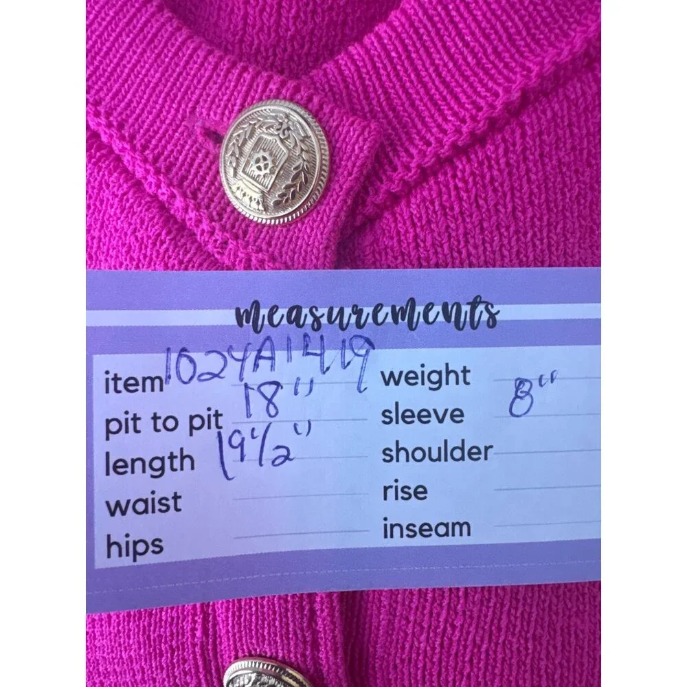 ZARA Bright Pink Short Sleeve Small Knit Cardigan With Gold Buttons & Pockets - Picture 16 of 16